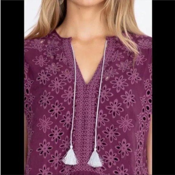Johnny Was Leith Bohemian Eyelet Top Purple XS - Picture 2 of 16